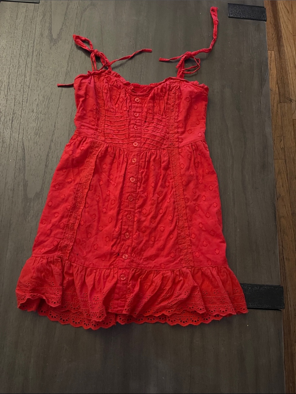 Urban Outfitters Red Tie-Shoulder Eyelet Sundress